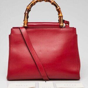 Gucci Red Smooth Calfskin Leather Nymphaea Small Top Handle Bag